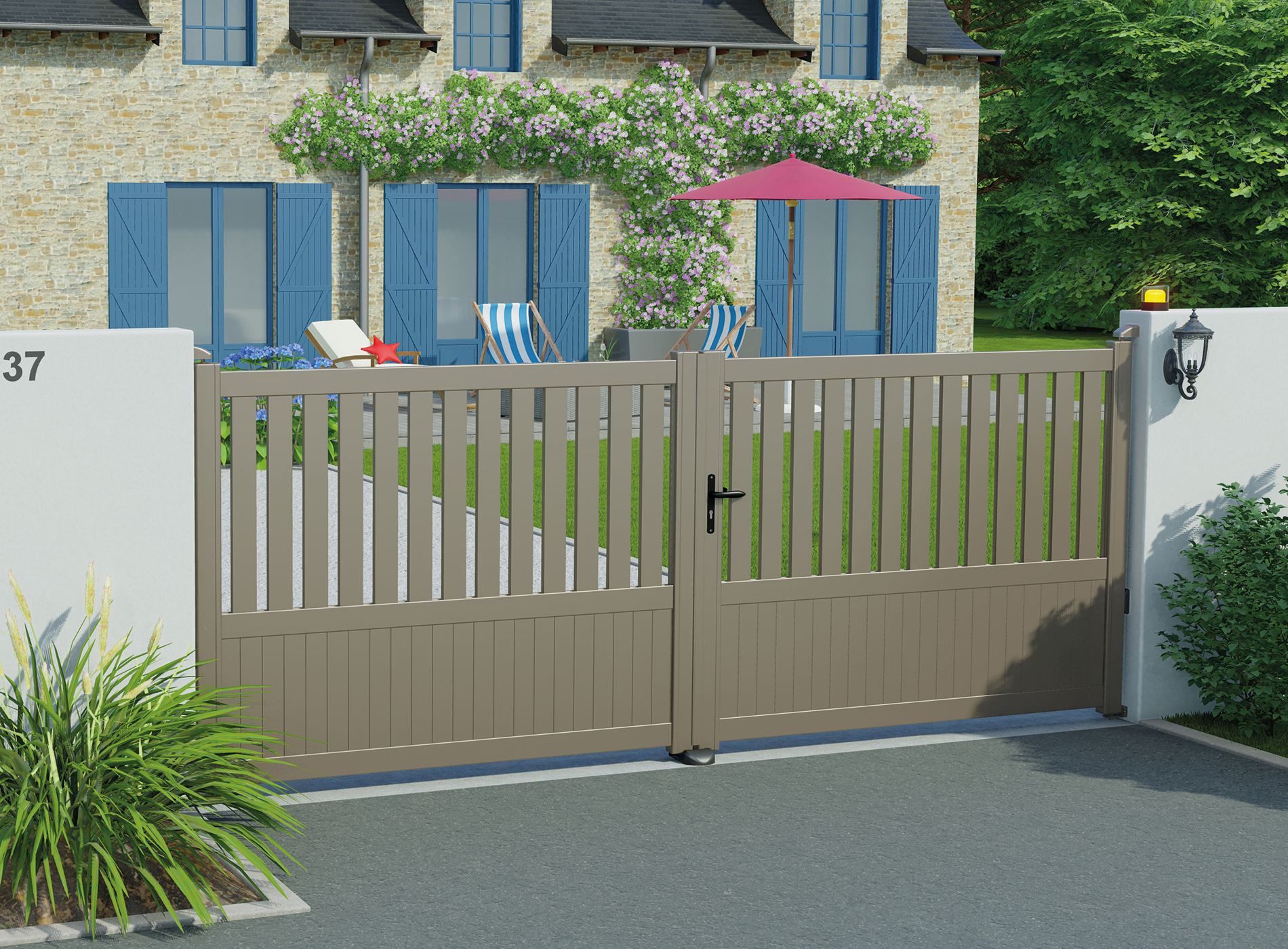 Portail battant PENMARCH, Gris Quartz 7039