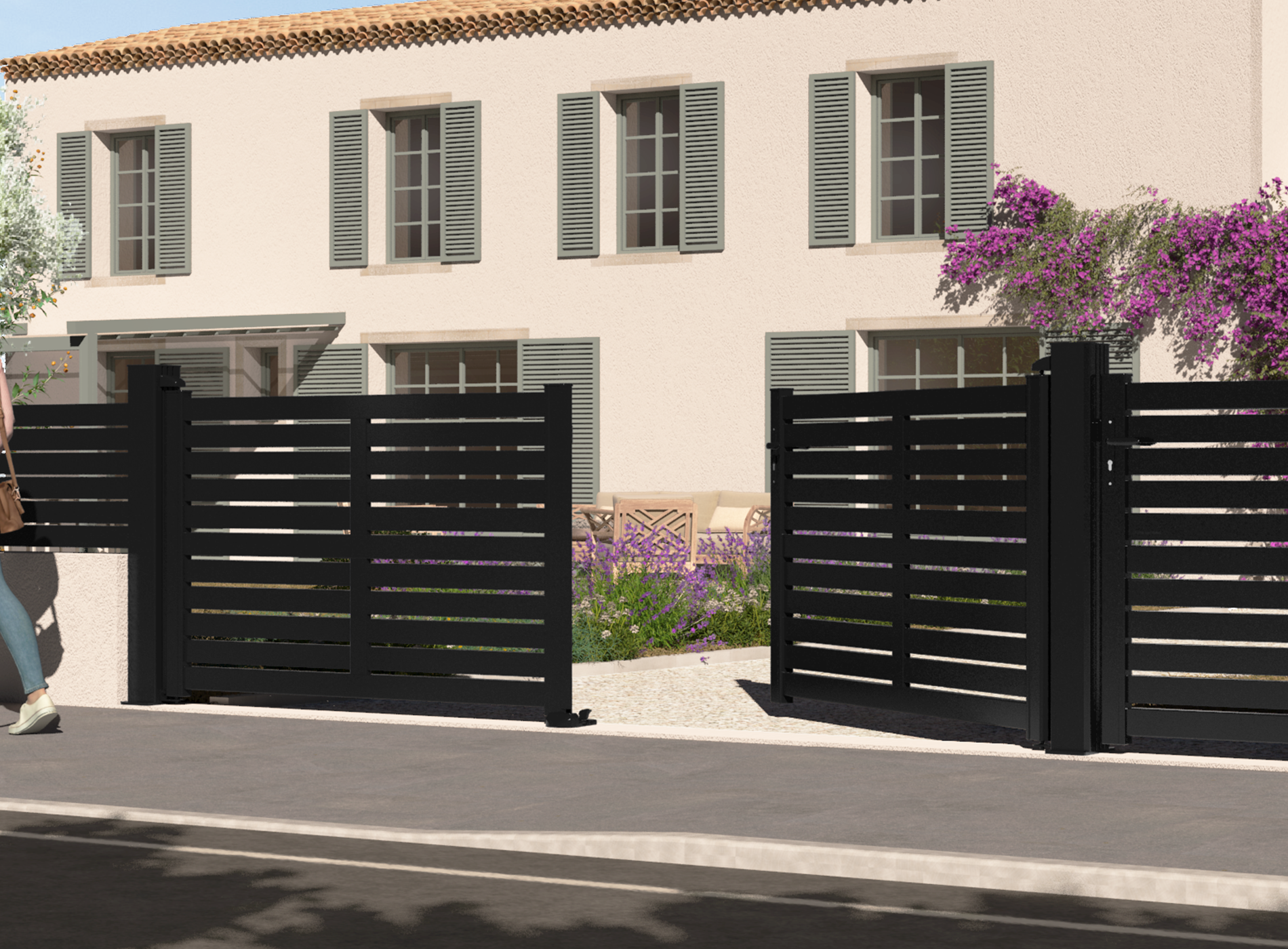 Portail battant en aluminium TREZ , noir 9005