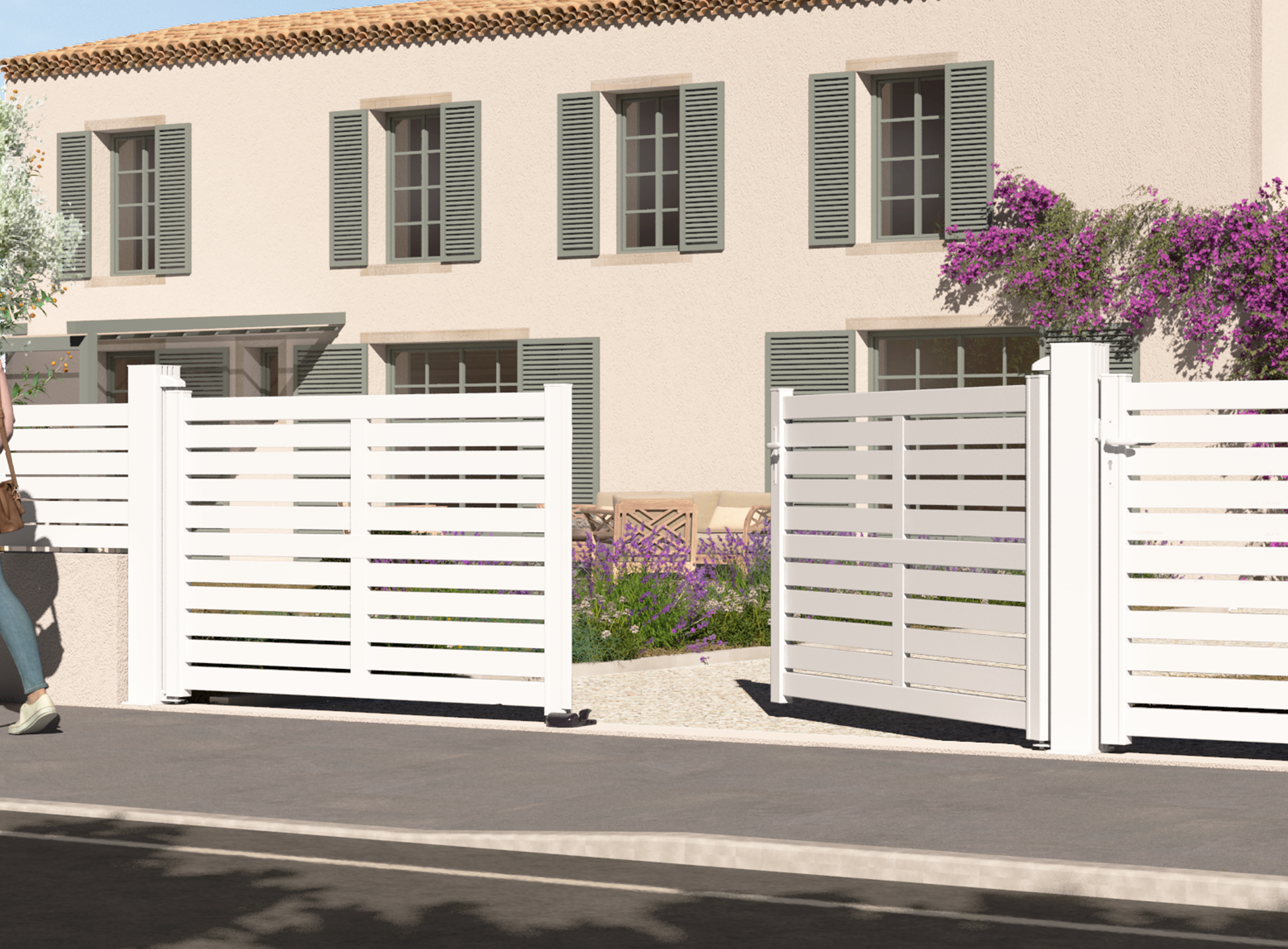 Portail battant en aluminium TREZ , blanc 9016