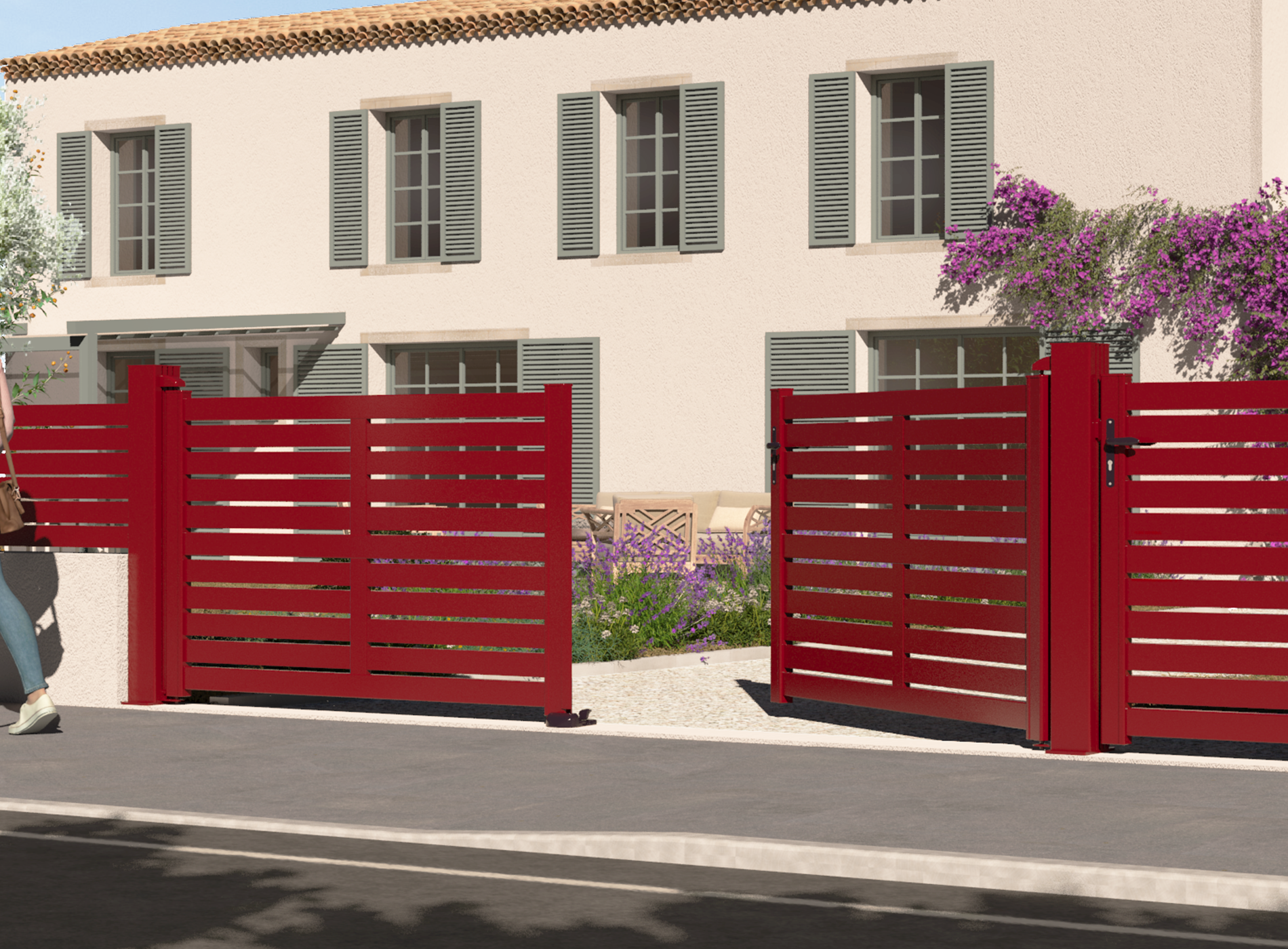 Portail battant en aluminium TREZ , rouge 3004