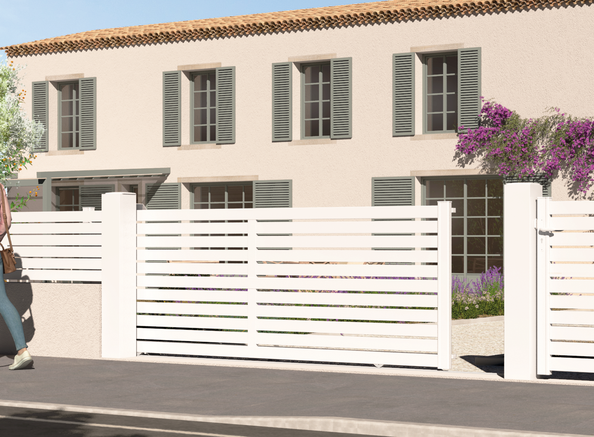 Portail battant en aluminium TREZ , blanc 9016