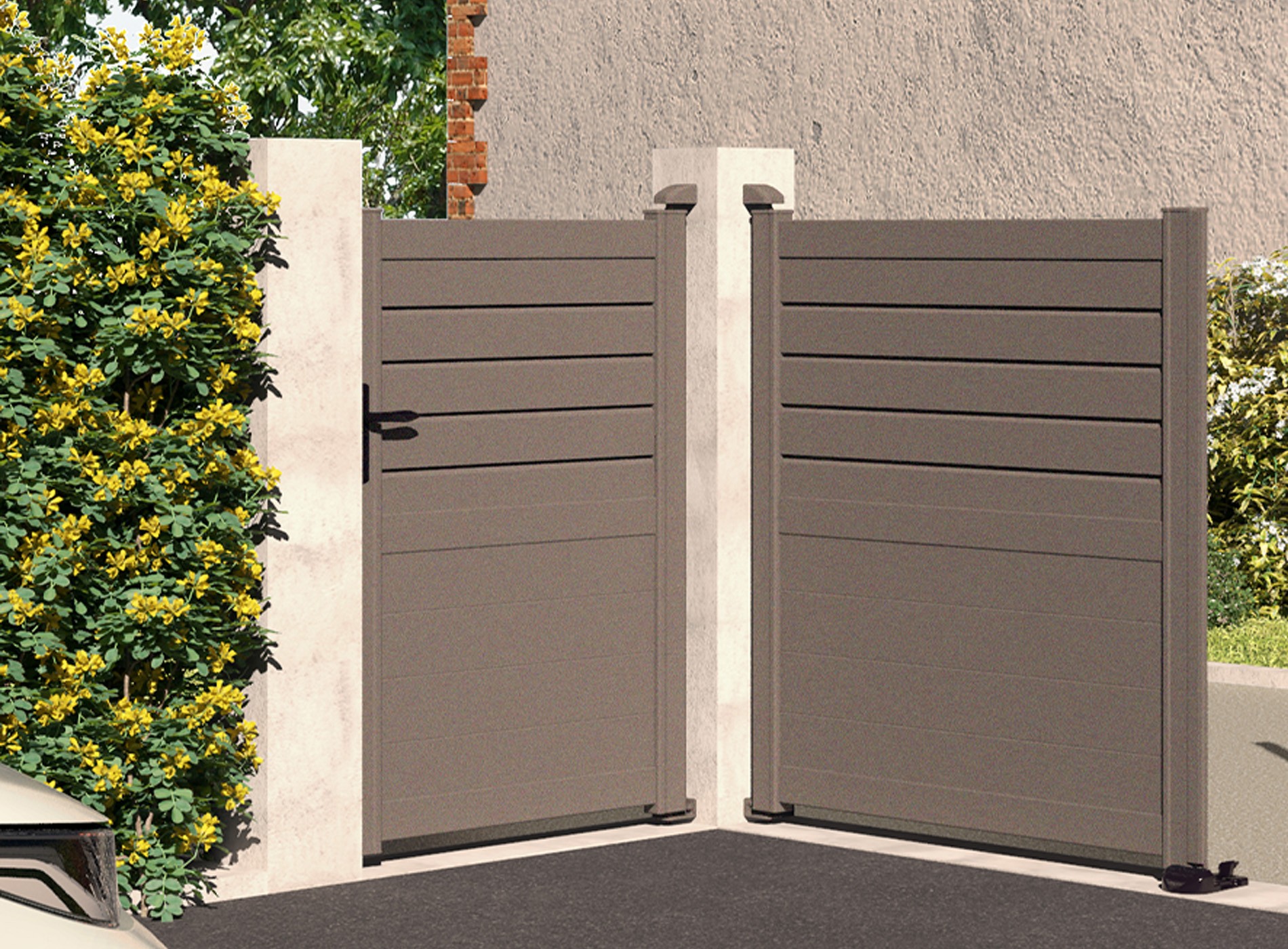 Klos Up Portillon aluminium CARNAC  lames pleines et persiennes Gris Sable 2900