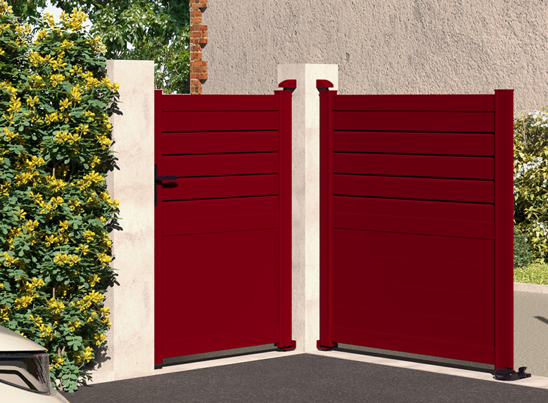 Klos Up Portillon aluminium CARNAC  lames pleines et persiennes Rouge 3004