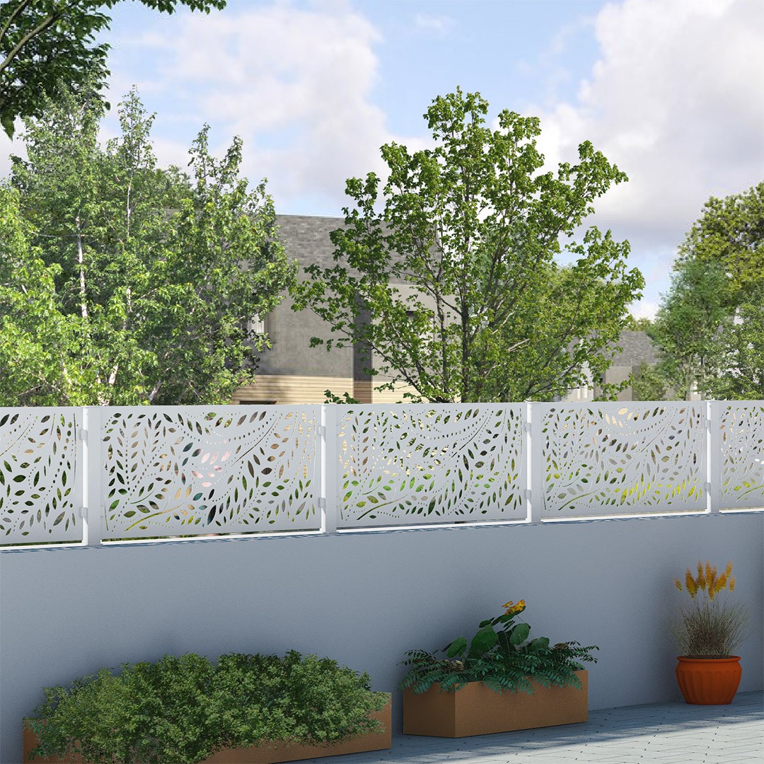 Clôture EKO - panneaux tôles découpées - Motif Sylva - Blanc (RAL9016)