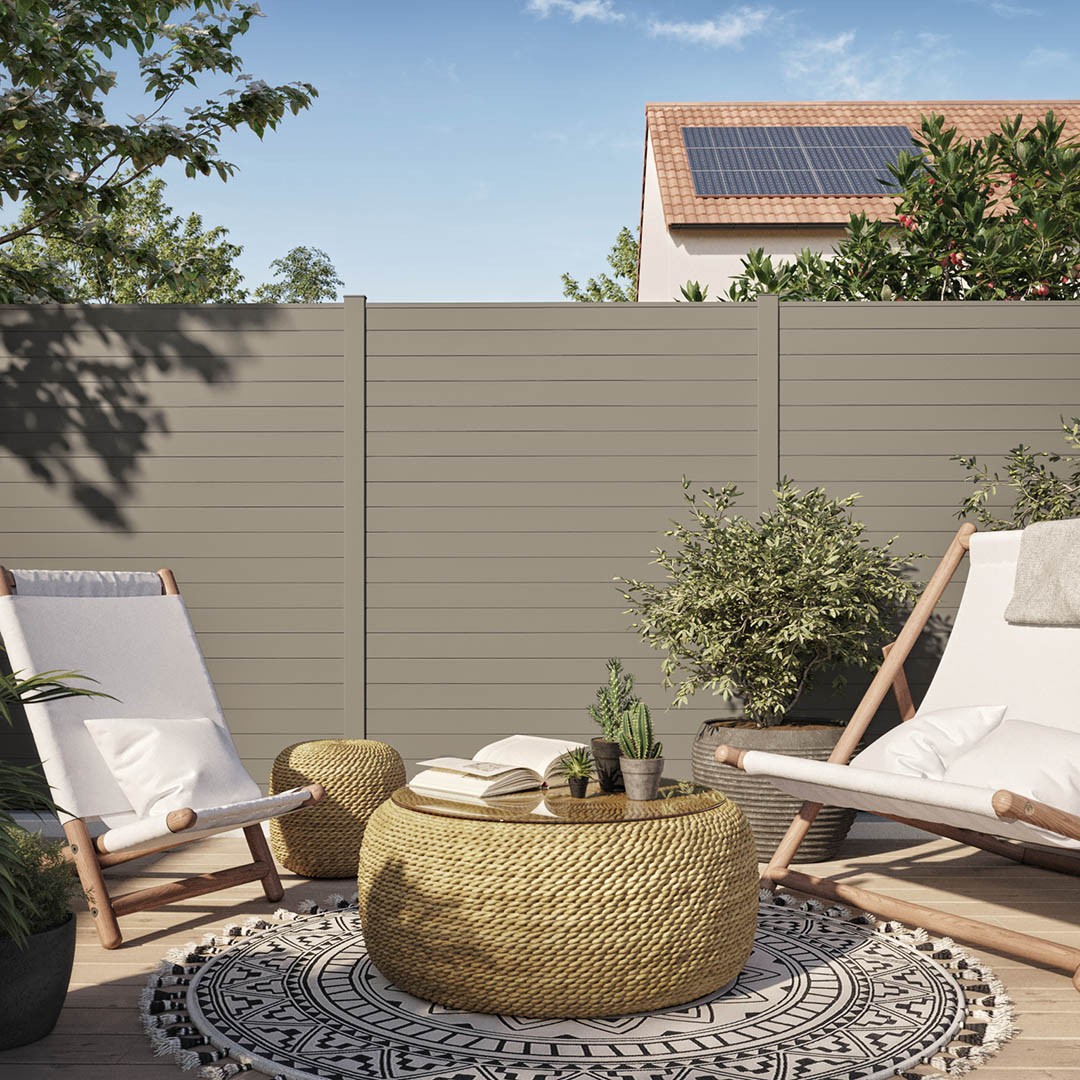 Clôture Klos up ! en aluminium – Lames pleines 90mm – Gris quartz (RAL7039)