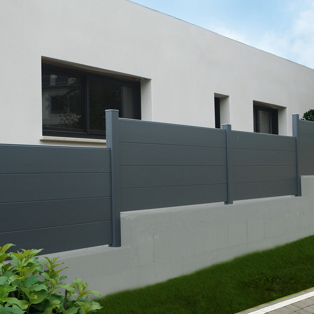 Clôture Klos up ! en aluminium – Lames pleines 150mm – Gris zinc (RAL7016)