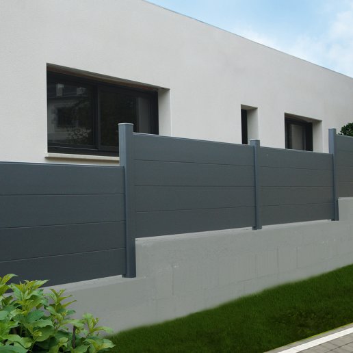 Clôture Klos up ! en aluminium – Lames pleines 150mm – Gris zinc (RAL7016)