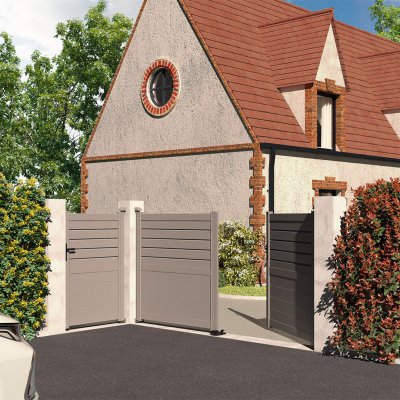 Portail battant et portillon pleins en aluminium CARNAC - Gris quartz (RAL7039)