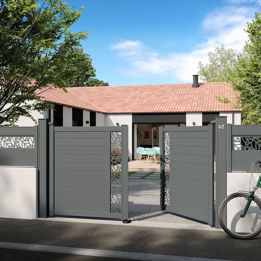 Portail battant en aluminium MIX-IT, Gris Zinc 7016