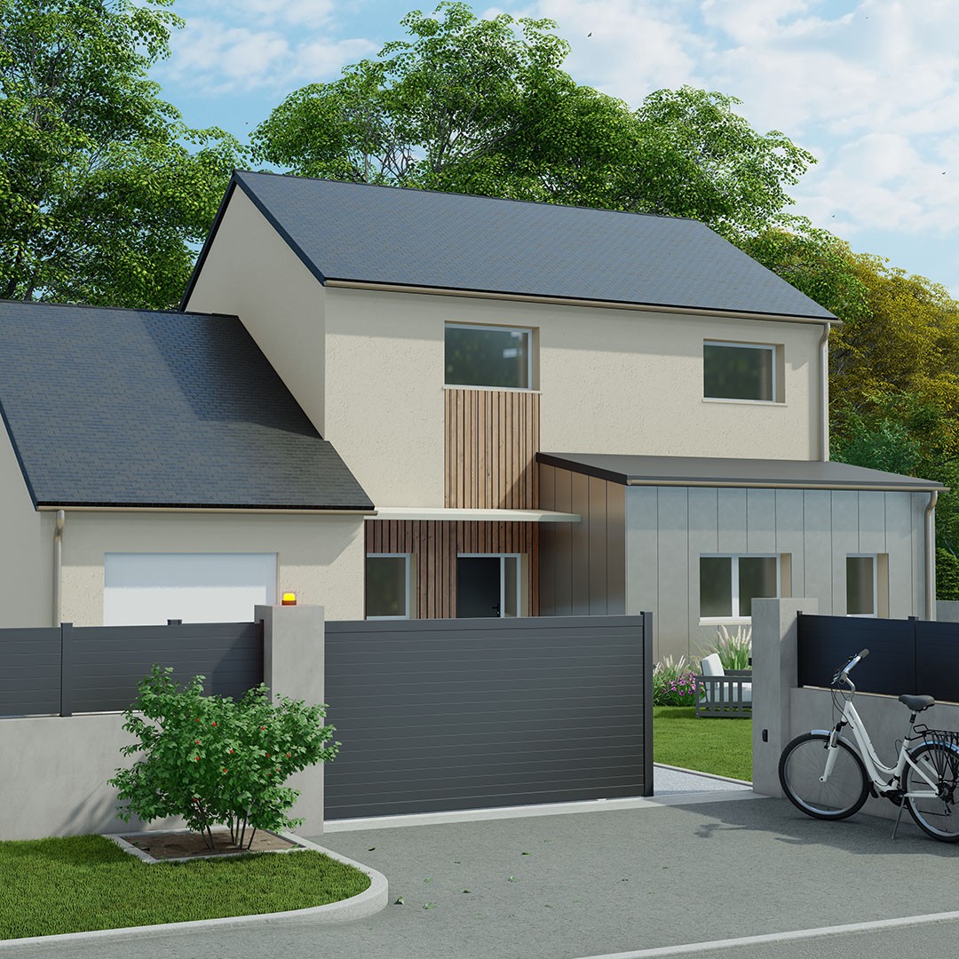 Portail coulissant plein en aluminium CONCARNEAU - Gris zinc (RAL7016)