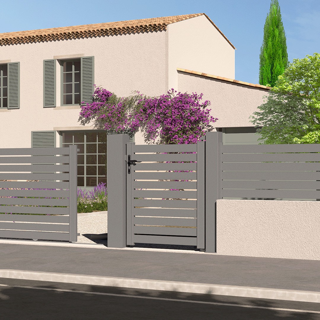 Portillon ajouré en aluminium TREZ - Gris sablé (RAL2900)