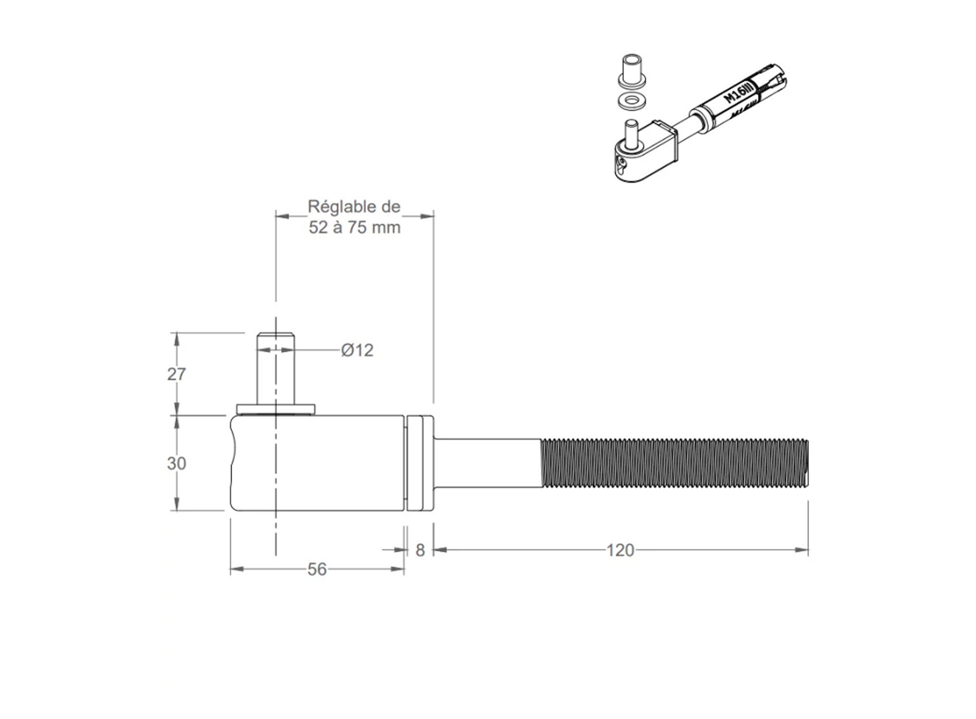 Gond multi-position fileté à visser axe 52