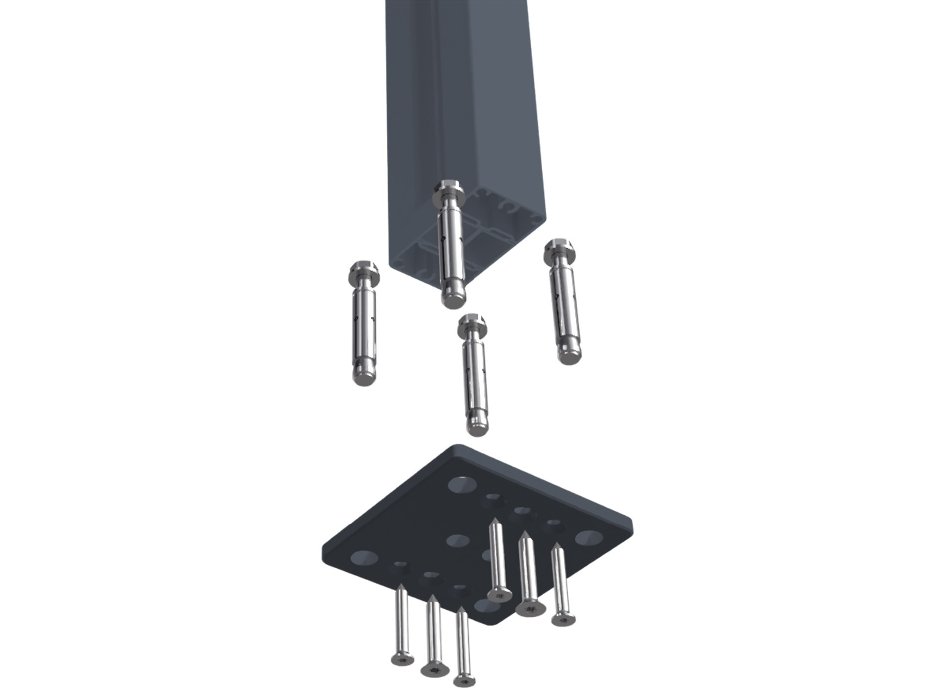 Platine 4 points Gris Zinc 7016 avec visserie