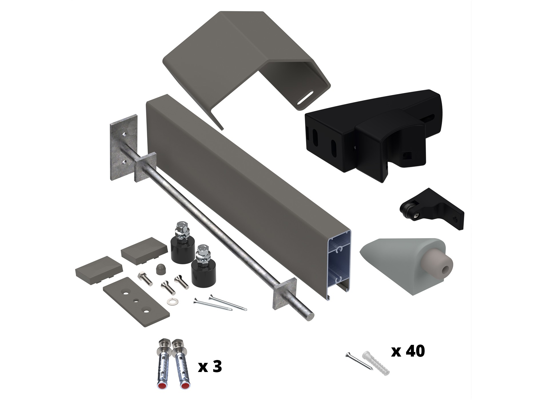 Quincailleries pour portail coulissant - Gris quartz (RAL7039)