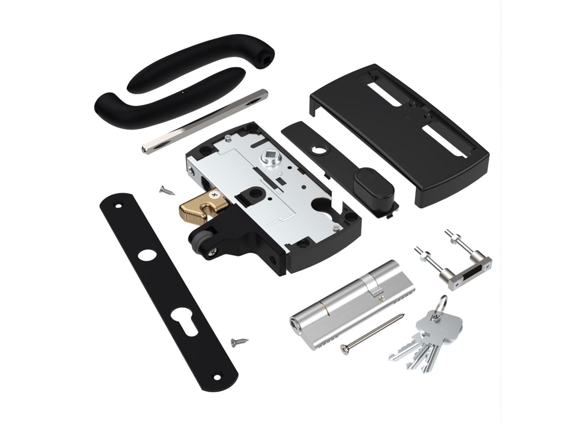 Kit serrure en applique pour portail coulissant - Noir (RAL9005)