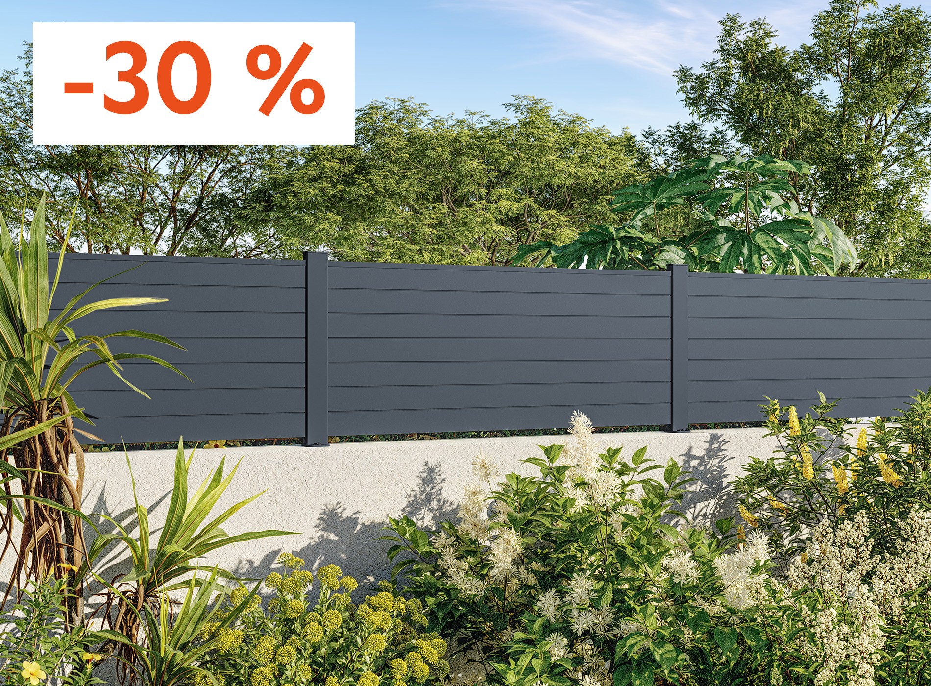 Clôture en aluminium Concarneau, lame ajourée 90 mm, Gris Zinc 7016