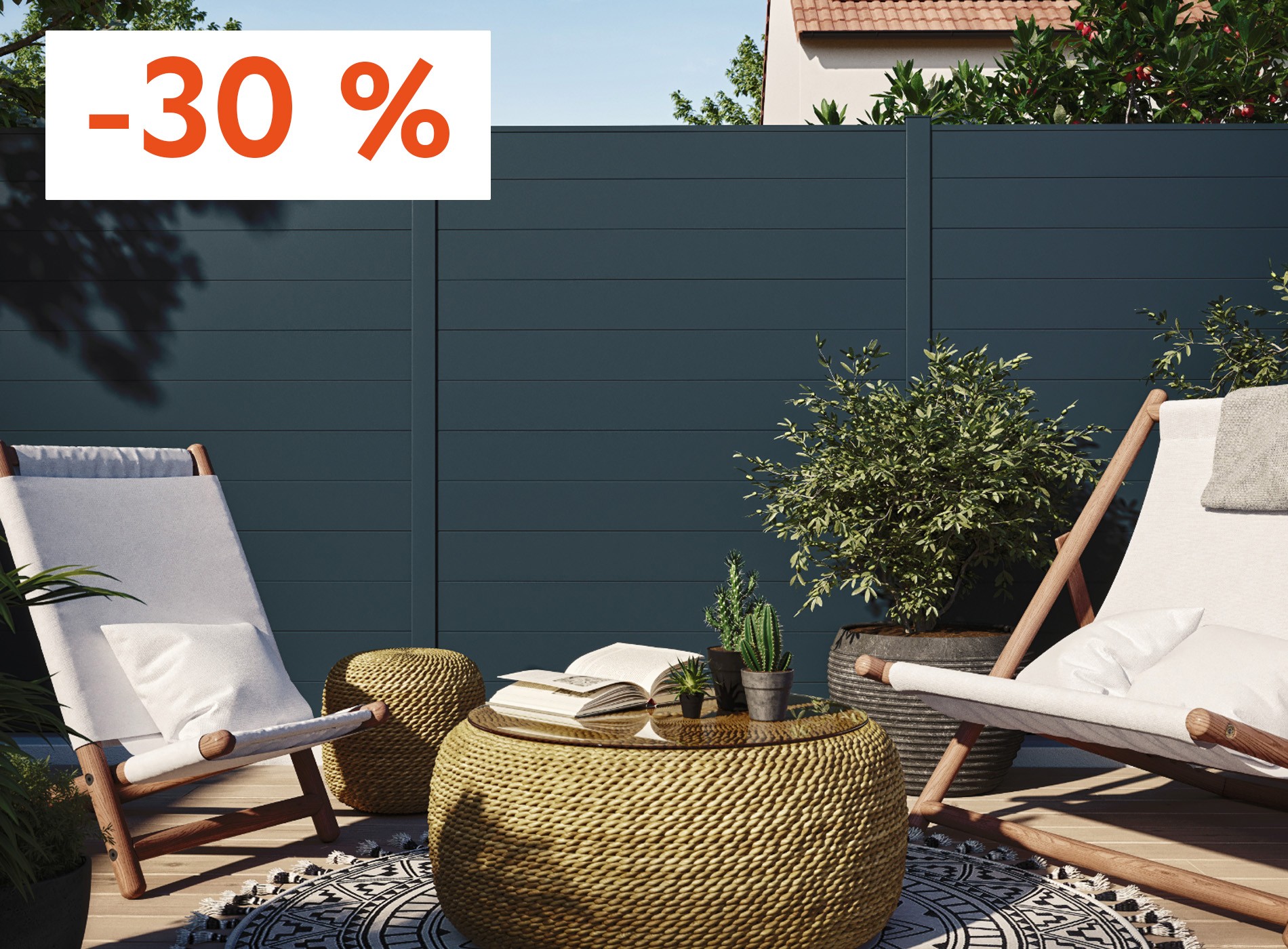 Cloture LAO lames pleines 150 mm - Gris Zinc 7016C