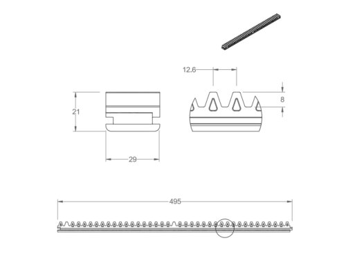 Elément de crémaillère dessin technique