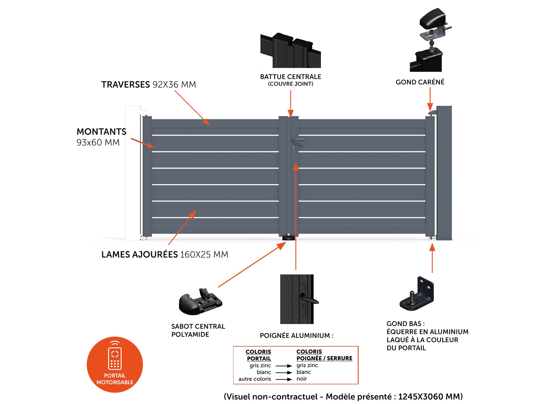 Portail battant BONO 3060 x 1245 mm compo