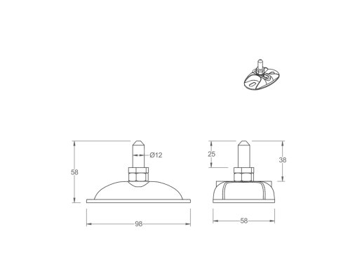 Pivot E bas réglable + ou - 15 mm dessin technique
