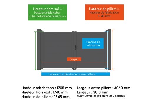 Klos Up Portail battant aluminium HEZO - 3060 x 1705 mm
