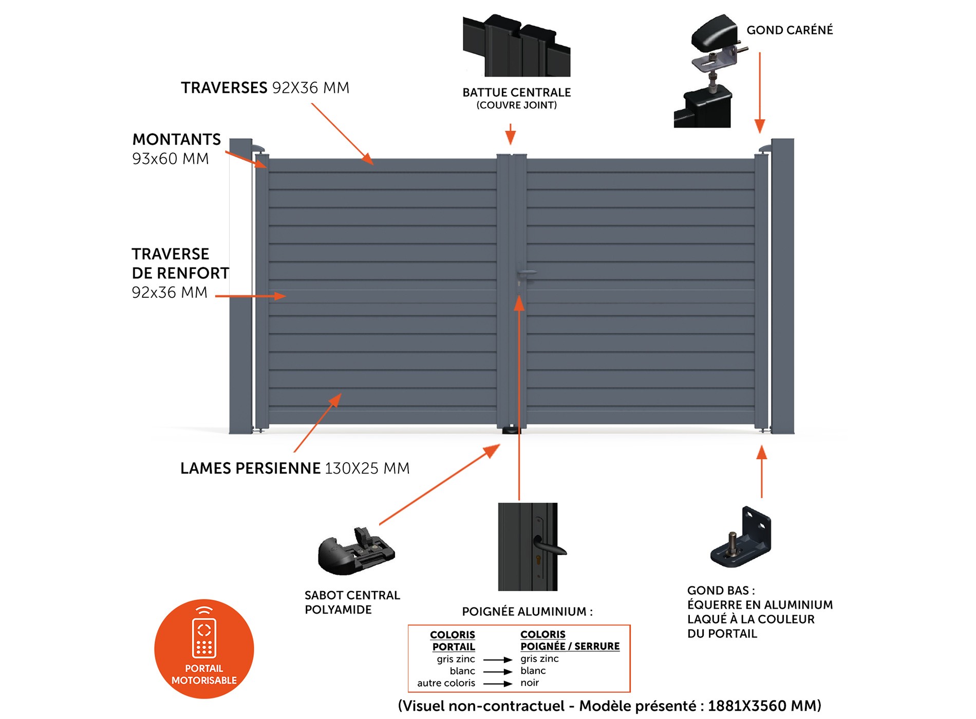 Portail battant ZEF - composition avec traverse